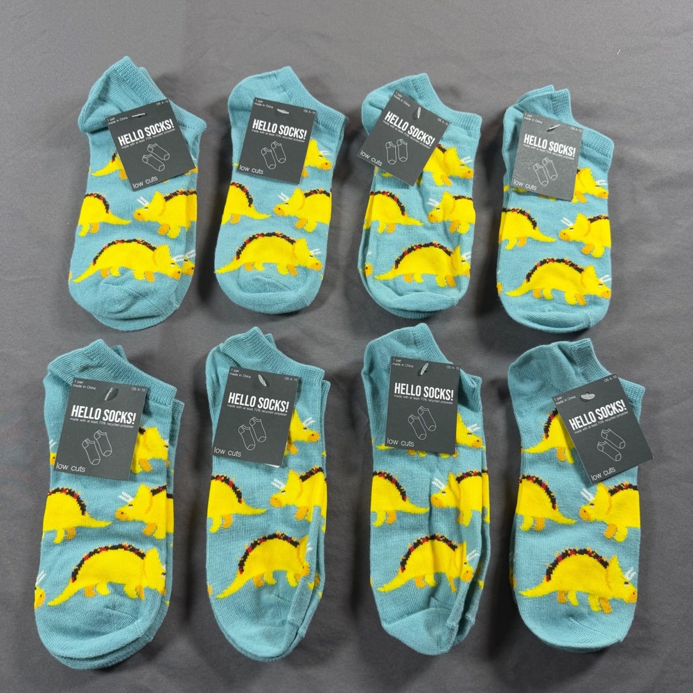 Hello Socks 8 Pair Lot Taco Triceratops Dinosaur Ankle Socks Blue OS 4-10